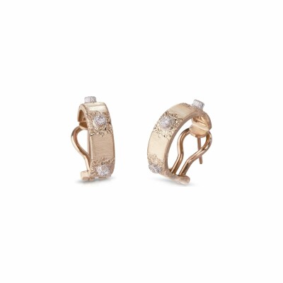 Boucles d'oreilles pendantes Buccellati Macri Classica en or rose, or blanc et diamants