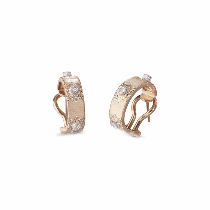 Boucles d'oreilles pendantes Buccellati Macri Classica en or rose, or blanc et diamants