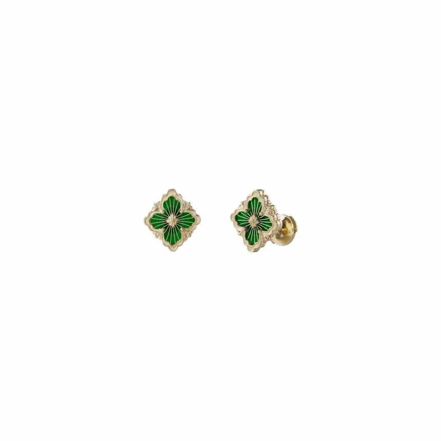 Buccellati Opera Tulle earrings, yellow gold and green enamel