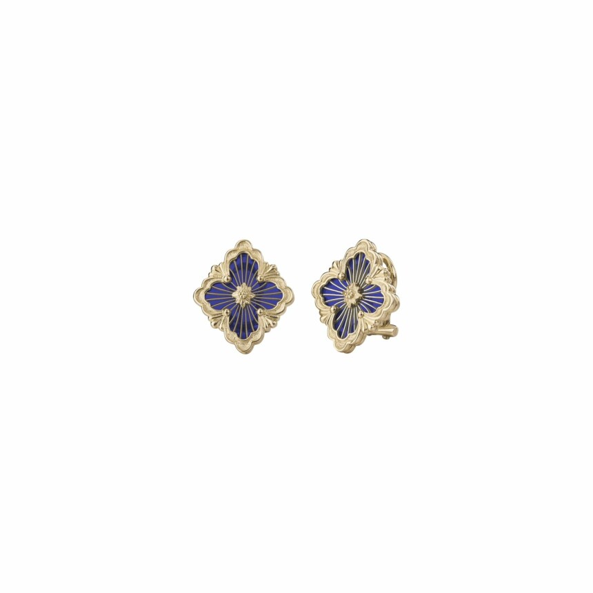 Buccellati Opera Tulle earrings, yellow gold and blue enamel
