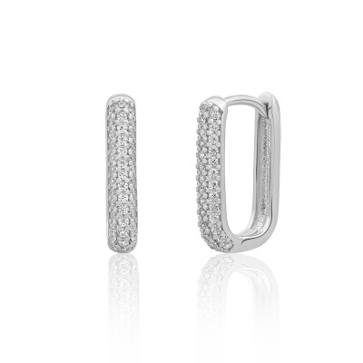 Boucles d'oreilles Sparkling SQUARE HUGGIES CZ en argent rhodié et zircon