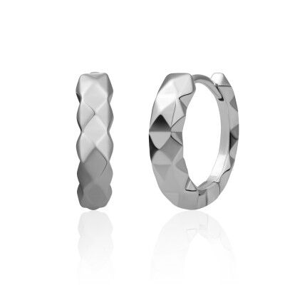 Boucles d'oreilles Sparkling MULTI EDGE HUGGIES en argent rhodié