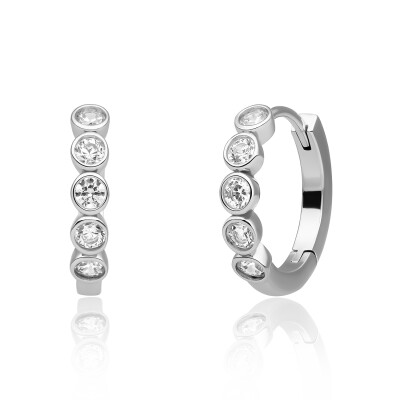 Boucles d'oreilles Sparkling TUBE HUGGIES CZ en argent rhodié et zircon