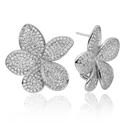 Boucles d'oreilles Sparkling FLORA PUSH BACK CZ en argent rhodié et zircon