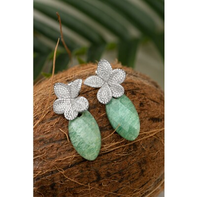 Boucles d'oreilles Sparkling FLORA PUSH BACK CZ en argent rhodié et zircon