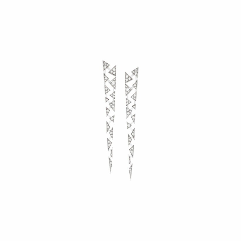 Boucles d'oreilles pendantes Akillis Capture en or blanc pavées de diamants