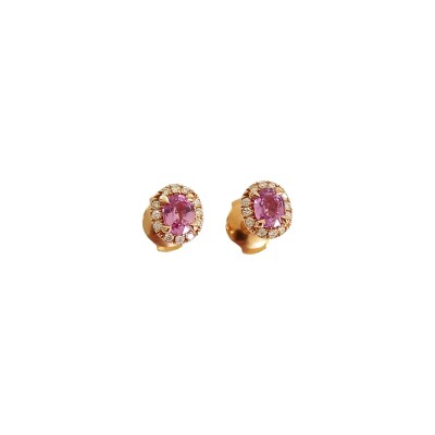 Boucles d'oreilles Pacôma en or jaune, saphirs rose et diamants