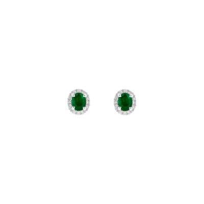 Boucles d'oreilles Pacôma en or blanc, émeraudes et diamants