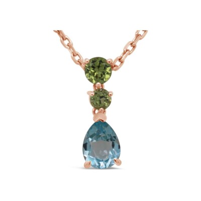 Pendentif Gringoire joaillerie en or rose, topaze bleue et péridots