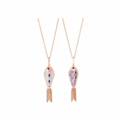 Collier Selim Mouzannar Fish for Love en or rose, émail lilas et rubis