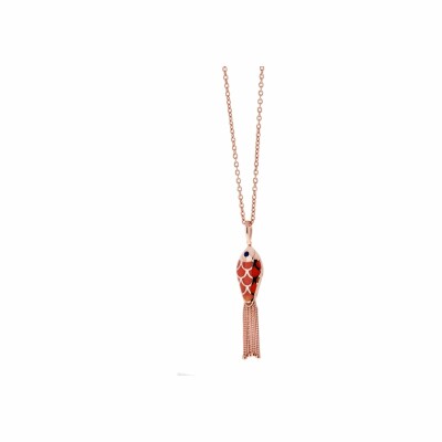 Collier Selim Mouzannar Fish for Love en or rose, émail corail et ivoire et saphirs