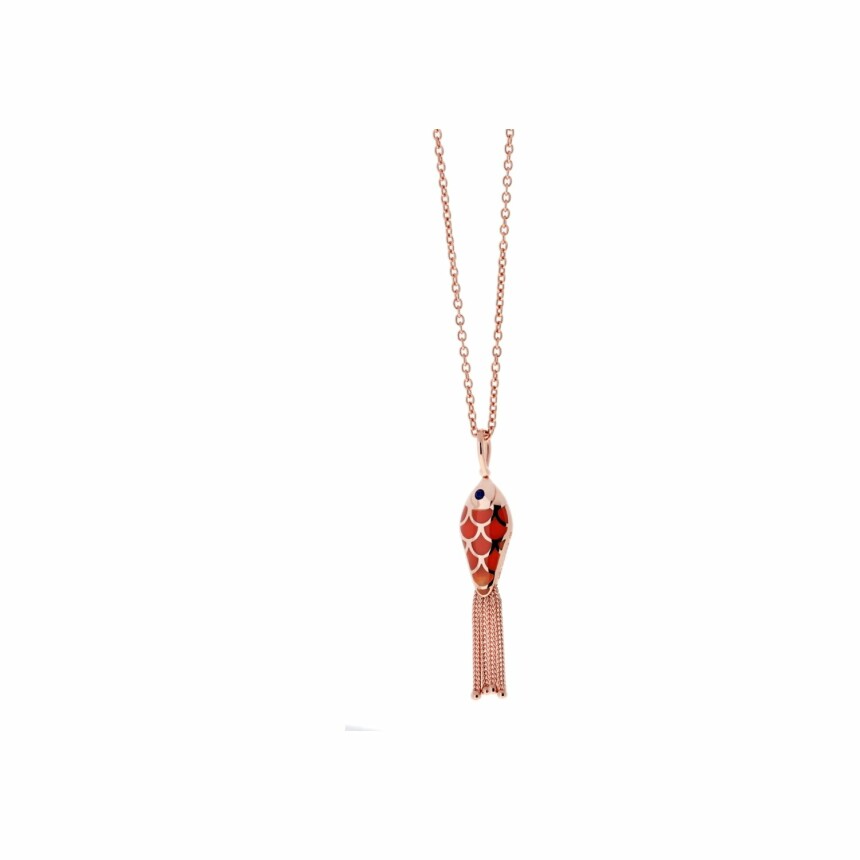 Selim Mouzannar Fish for Love necklace, rose gold, coral and ivory enamel, sapphires