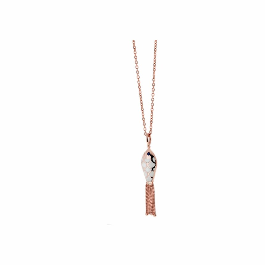 Selim Mouzannar Fish for Love necklace, rose gold, coral and ivory enamel, sapphires