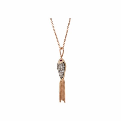 Collier Selim Mouzannar Fish for Love en or rose, émail ivoire et diamants et rubis