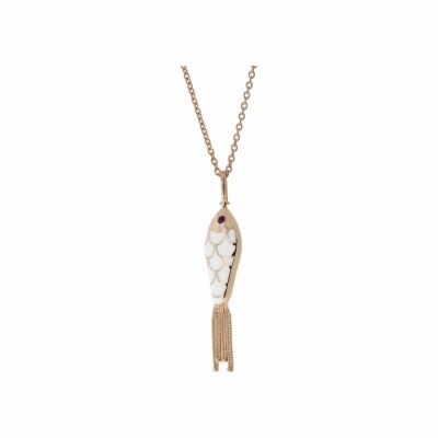 Collier Selim Mouzannar Fish for Love en or rose, émail ivoire et diamants et rubis