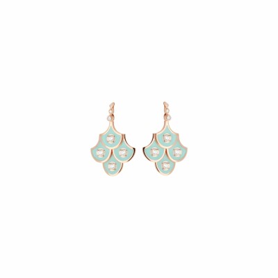 Boucles d'oreilles Selim Mouzannar Fish for Love en or rose, émail vert menthe et diamants