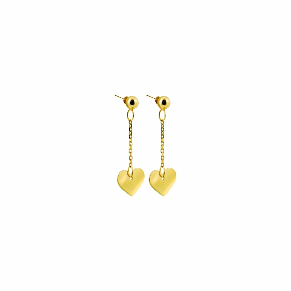 Boucles d'oreilles pendantes Anami coeurs en or jaune
