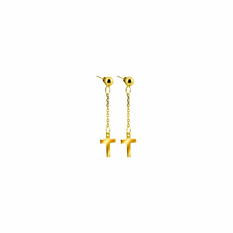 Boucles d'oreilles pendantes Anami croix en or jaune