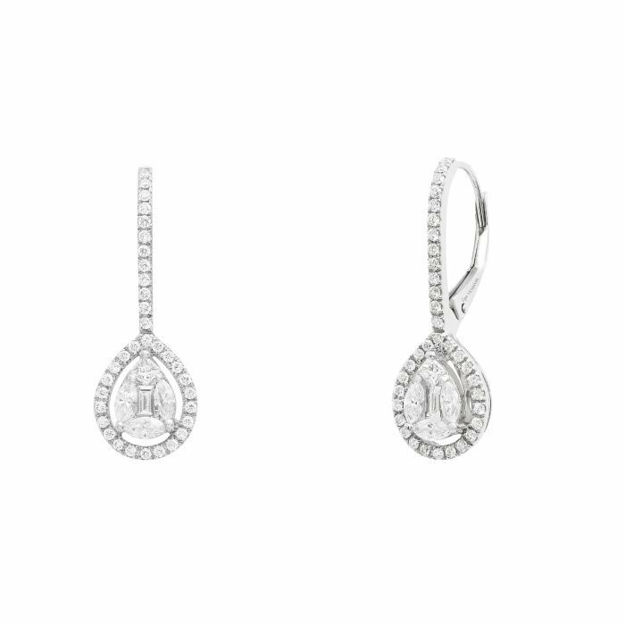 Illusion pear white gold diamond-set earrings