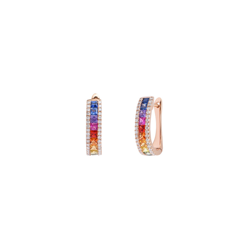 Boucles d'oreilles Rainbow en or rose, multi-saphirs et diamants
