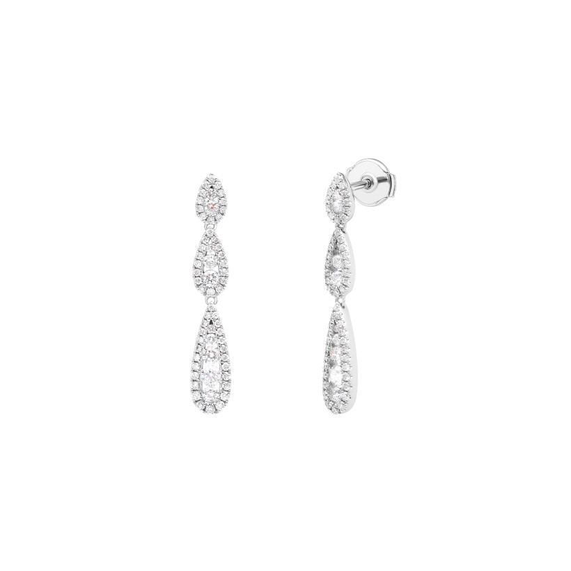 White gold earrings with three set motifs