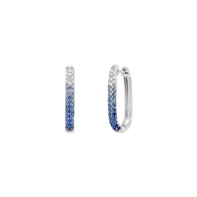 Boucles d'oreilles créoles Dégradé en or blanc, diamant et saphir