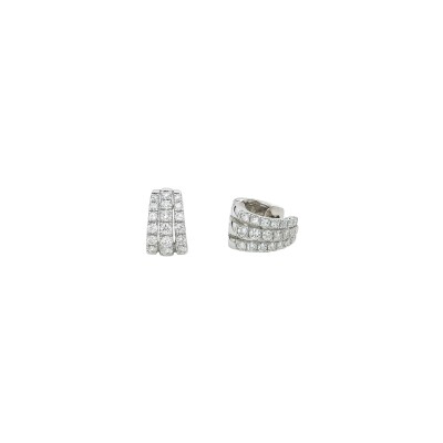 Boucles d'oreilles petites créoles 3 anneaux en or blanc et diamant