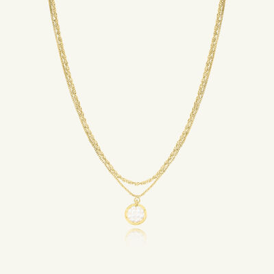 Collier Sàntibé Bijoux Emilie en laiton, métal doré et perles blanc