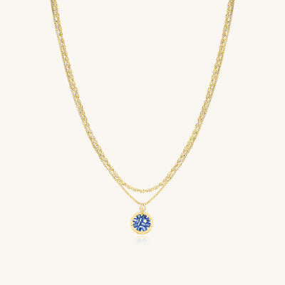Collier Sàntibé Bijoux Emilie en laiton, métal doré et perles céleste