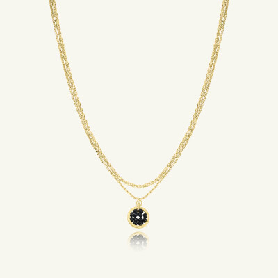 Collier Sàntibé Bijoux Emilie en laiton, métal doré et perles noir