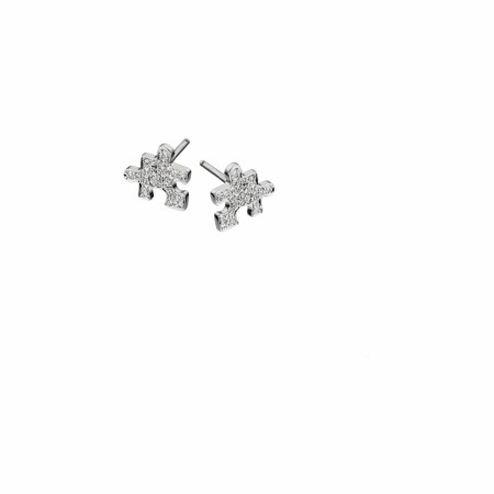 Akillis Mini Puzzle stud earrings, white gold, diamond pave