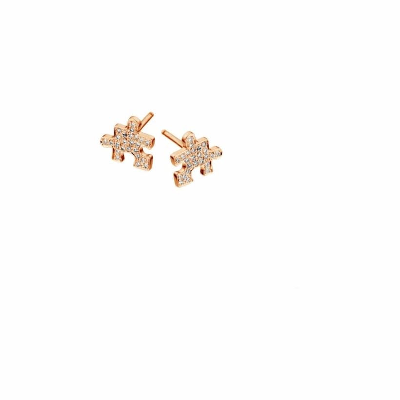 Boucles d'oreilles puces Akillis Mini Puzzle en or rose pavées de diamants