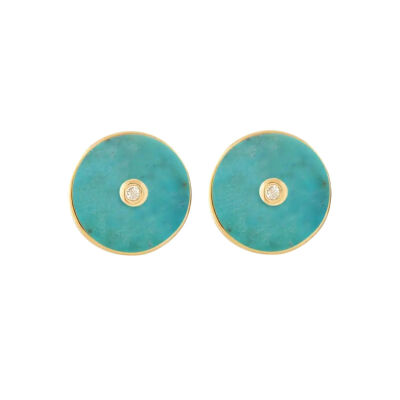 Boucles d'oreilles min&ral Joaillerie PI en or jaune, turquoise et diamant