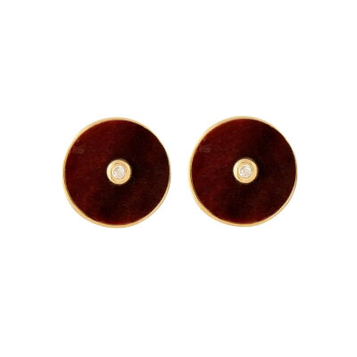 Boucles d'oreilles min&ral Joaillerie PI en or jaune, œil de tigre et diamant