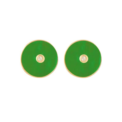 Boucles d'oreilles min&ral Joaillerie PI en or jaune, jade et diamant