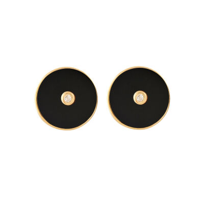 Boucles d'oreilles min&ral Joaillerie PI en or jaune et onyx