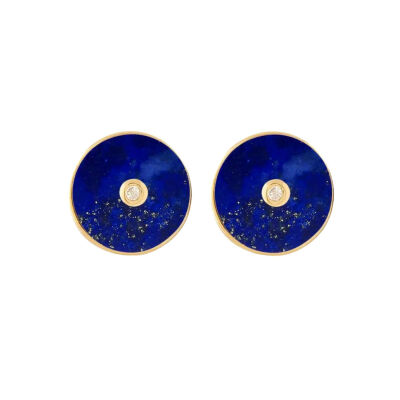 Boucles d'oreilles min&ral Joaillerie PI en or jaune, lapis lazuli et diamant