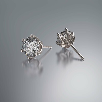 Platinum 6-Claw Round Diamond Earrings