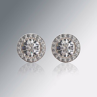 Platinum Halo Round Diamond Earrings