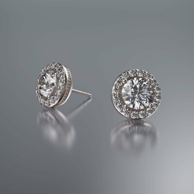 Platinum Halo Round Diamond Earrings
