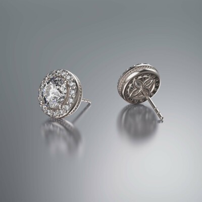 Platinum Halo Round Diamond Earrings