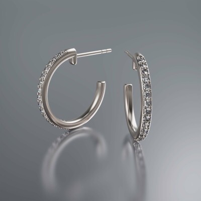 Platinum Pin Claw Diamond Hoop Earrings