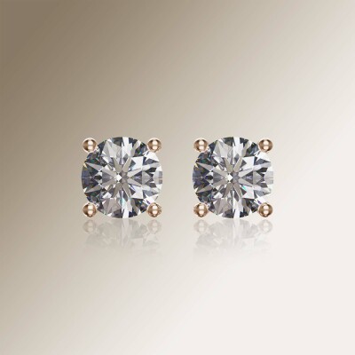 Rose Gold 4-Claw Solitaire Round Diamond Earrings
