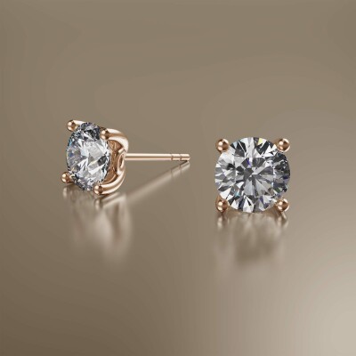 Rose Gold 4-Claw Solitaire Round Diamond Earrings