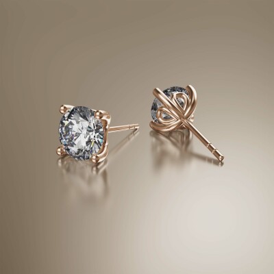 Rose Gold 4-Claw Solitaire Round Diamond Earrings