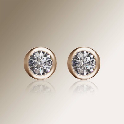 Rose Gold Tube Solitaire Round Diamond Earrings