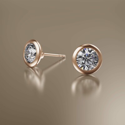 Rose Gold Tube Solitaire Round Diamond Earrings