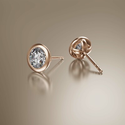 Rose Gold Tube Solitaire Round Diamond Earrings