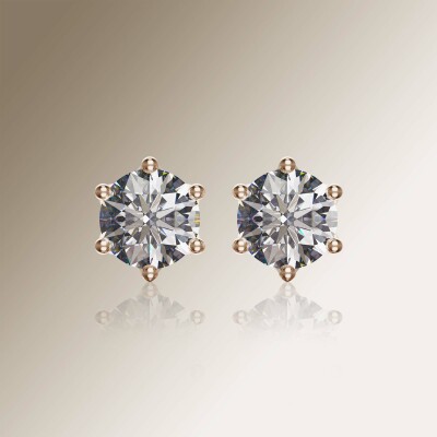 Rose Gold 6-Claw Round Diamond Earrings