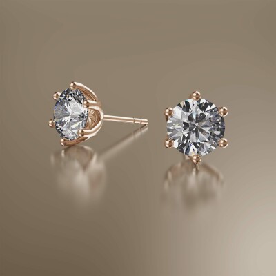 Rose Gold 6-Claw Round Diamond Earrings